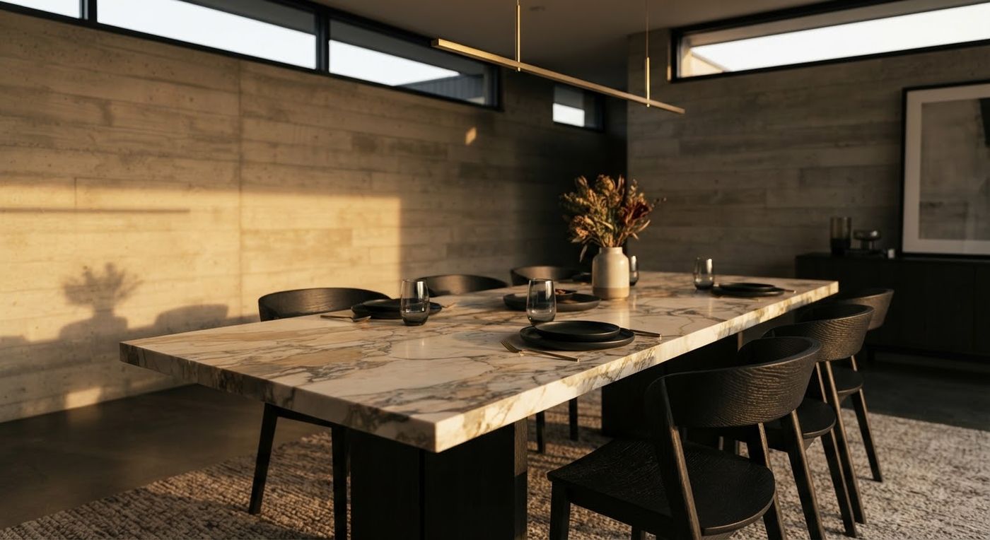 Late sun across a dining table